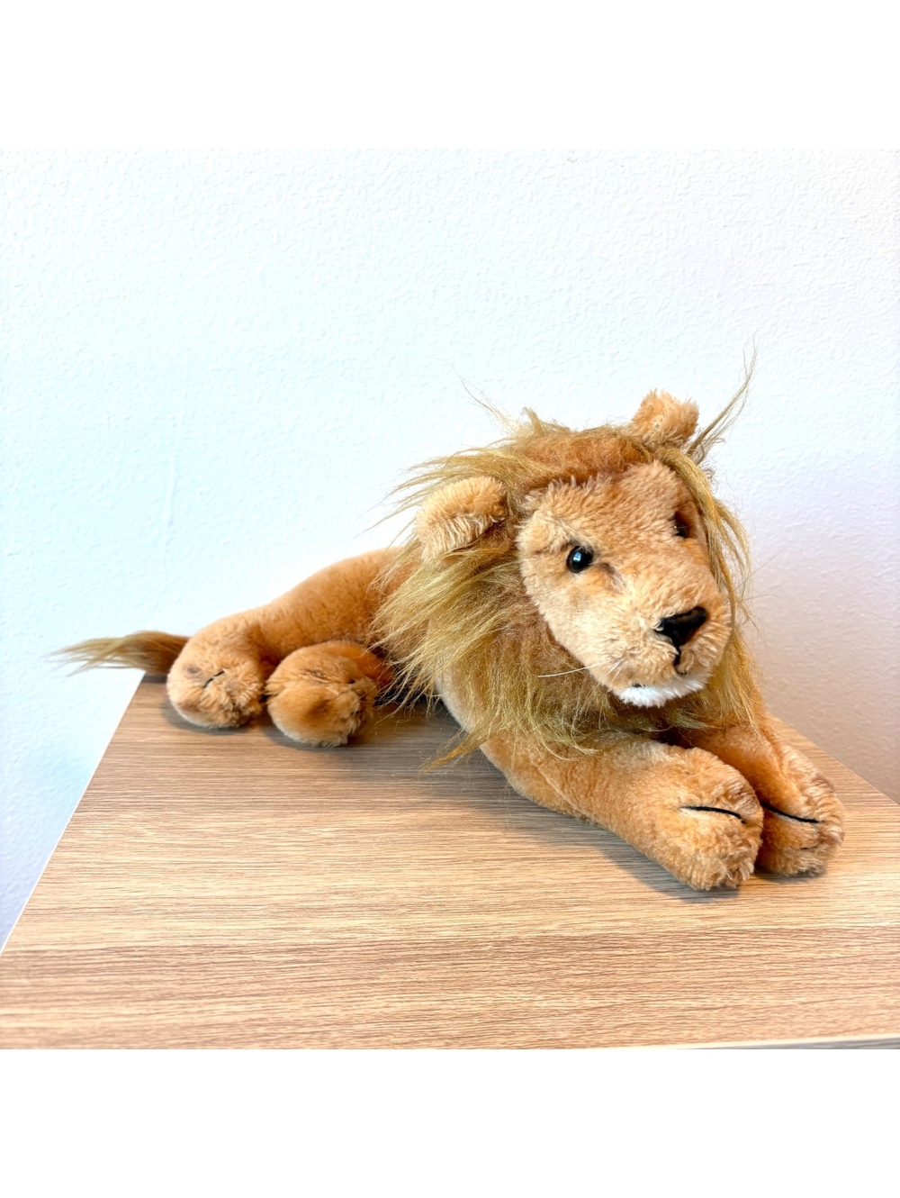 Vintage Lion Plush Stuffed Animal Large Laying Lion Long Mane 1970s Retro Gift
